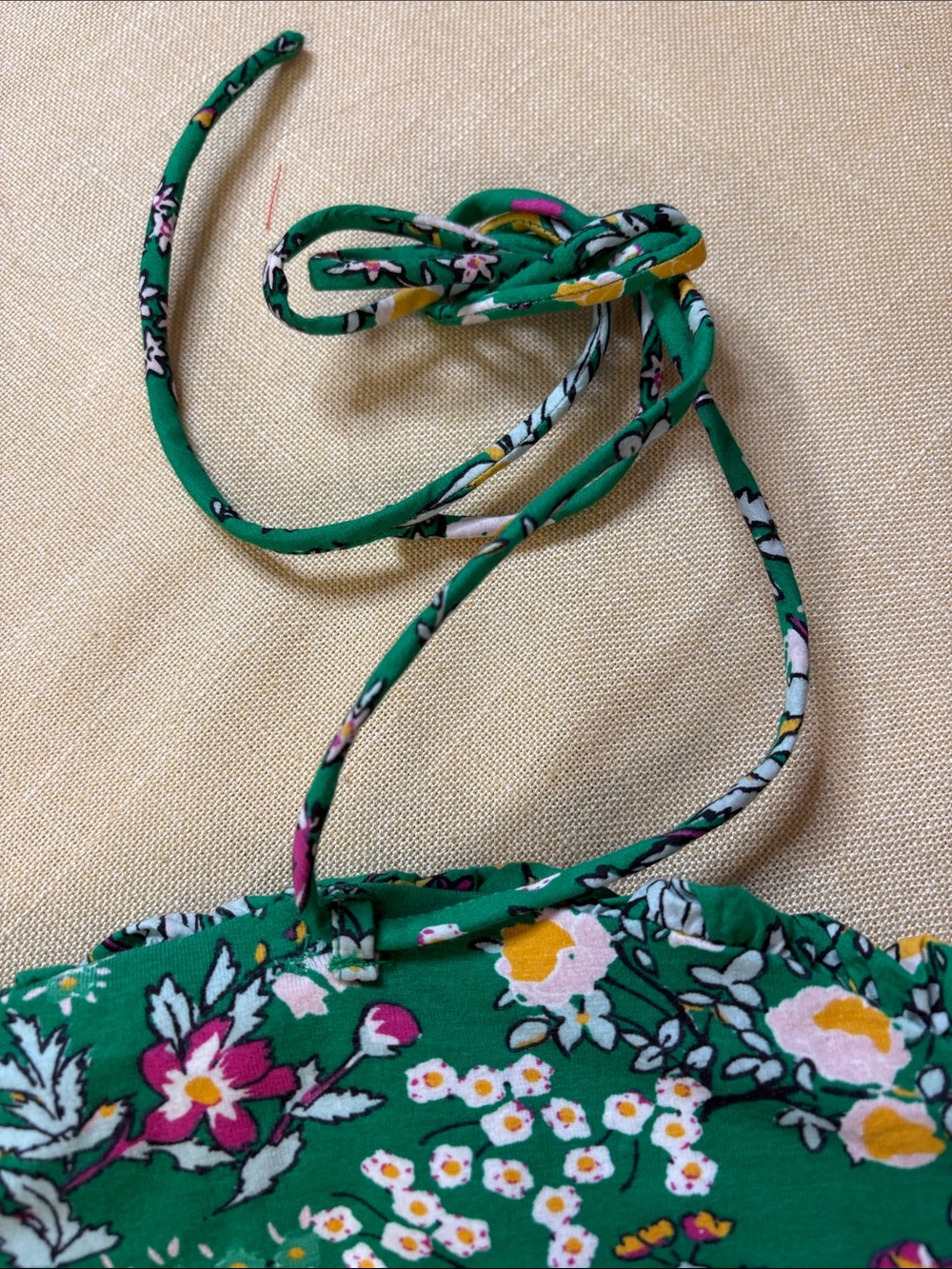 Maeve Green Floral Smocked Halter Crop Top with Yellow & Pink Flowers - Picture 5 of 5